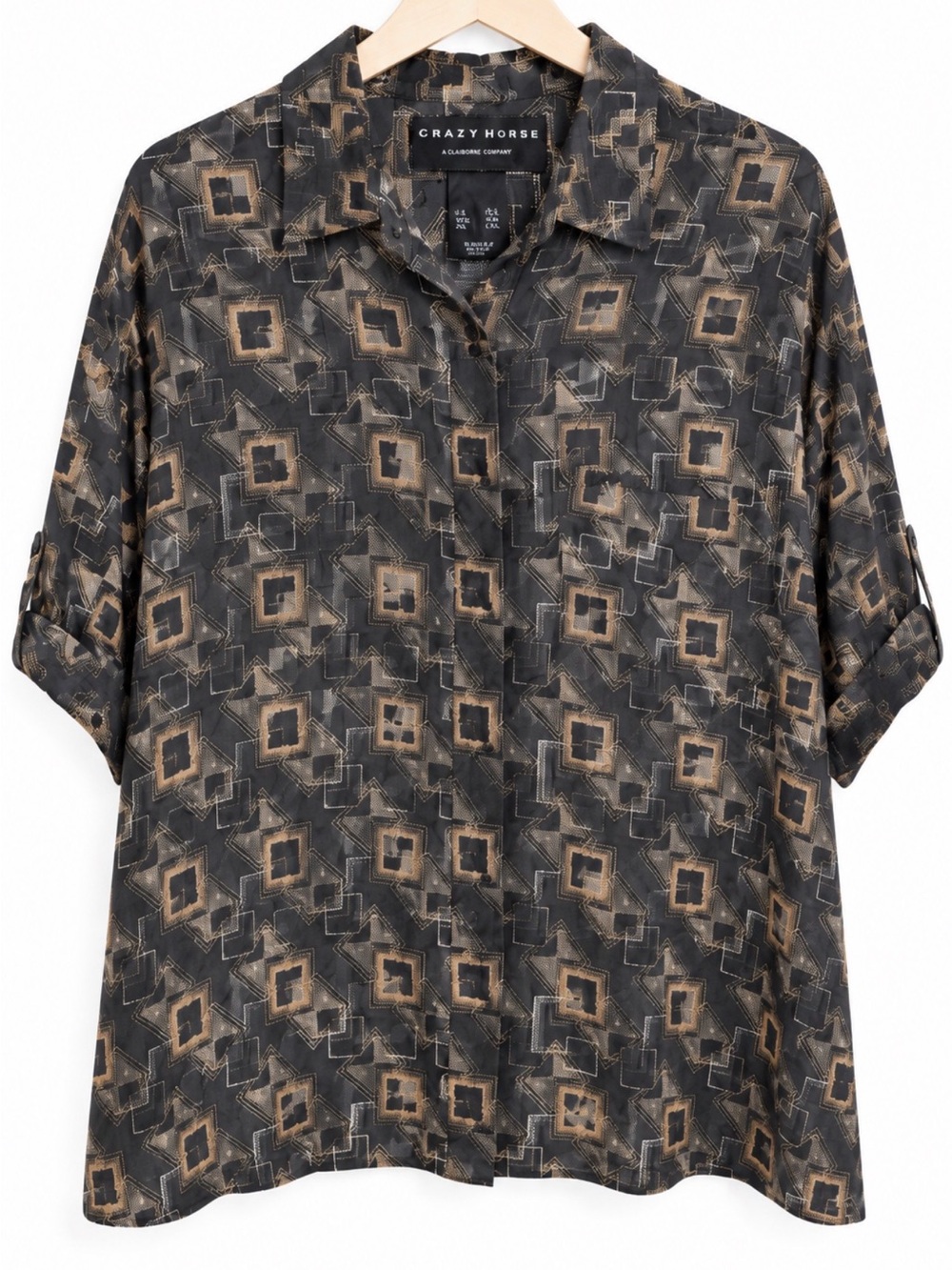 Crazy Horse Liz Claiborne Men’s XXL Geometric Rayon Button Shirt